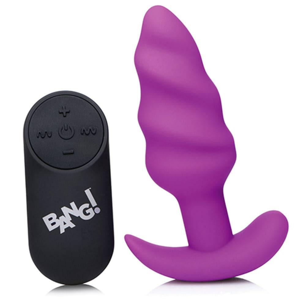 Butt Vibes | Bang! 21X Vibrating Silicone Rechargeable Swirl Butt Plug – Remote Control – Purple Butt Vibes Butt Vibes